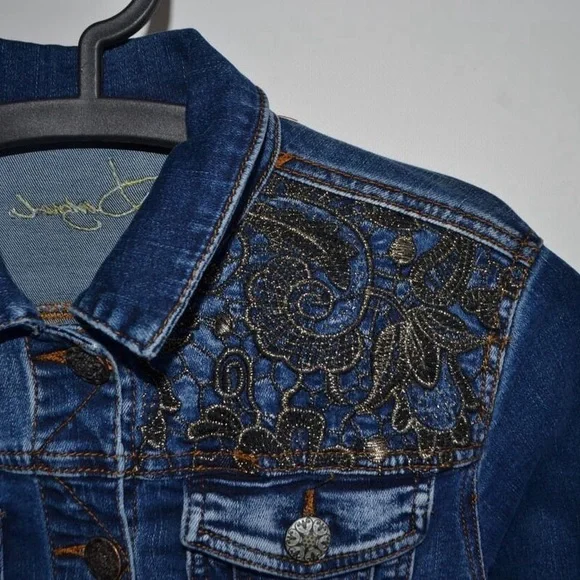Desigual Floral Print Denim Jacket Blue size 42 or M - Picture 3 of 12